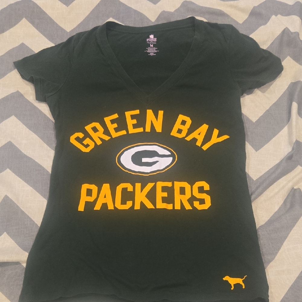 PINK Victoria's Secret Dark Green V-Neck Tee